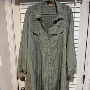 Cato Olive Striped Shirt Dress